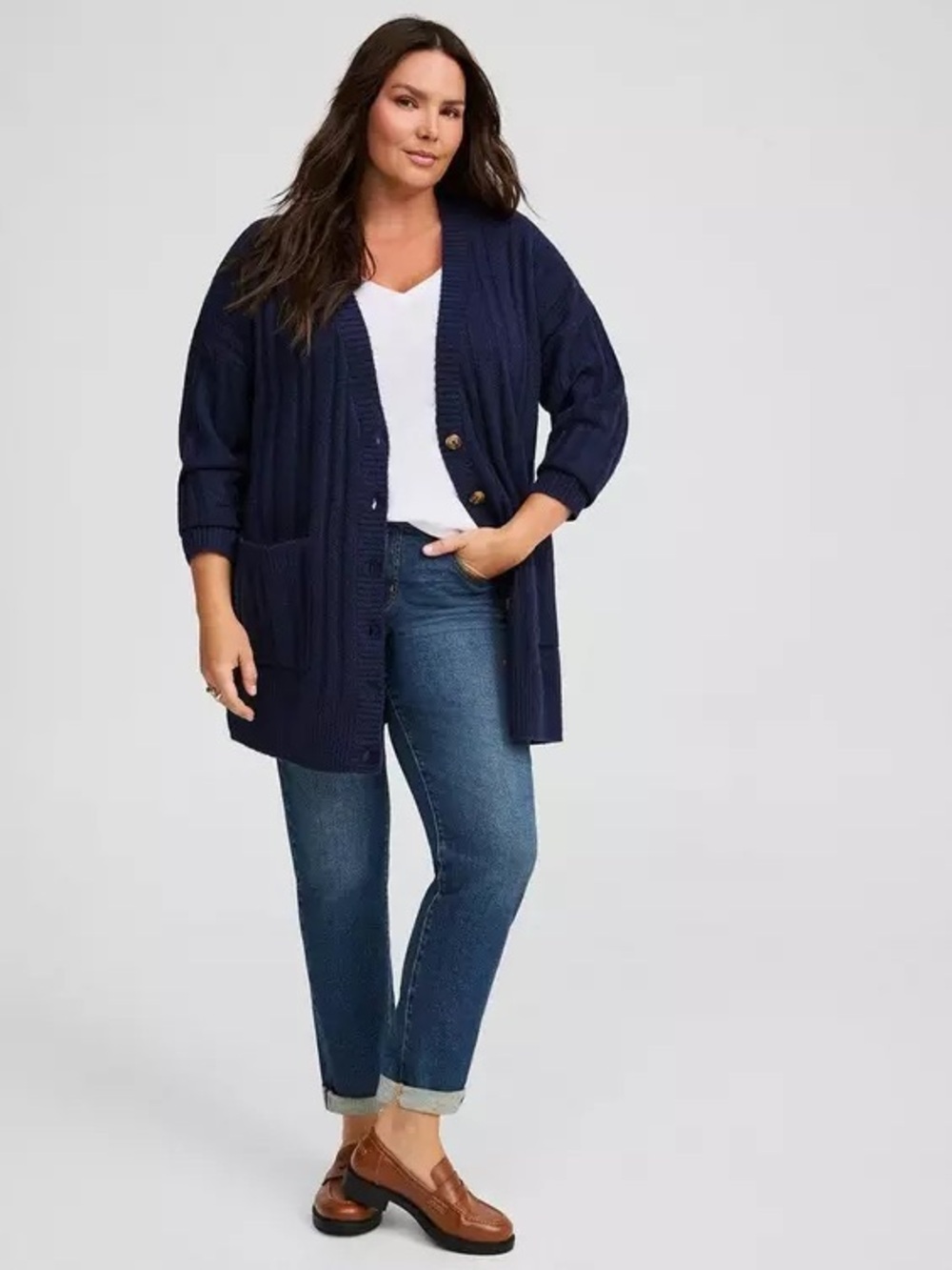 Torrid Peacoat Navy Boyfriend Cardigan Softest Sweater Size 1